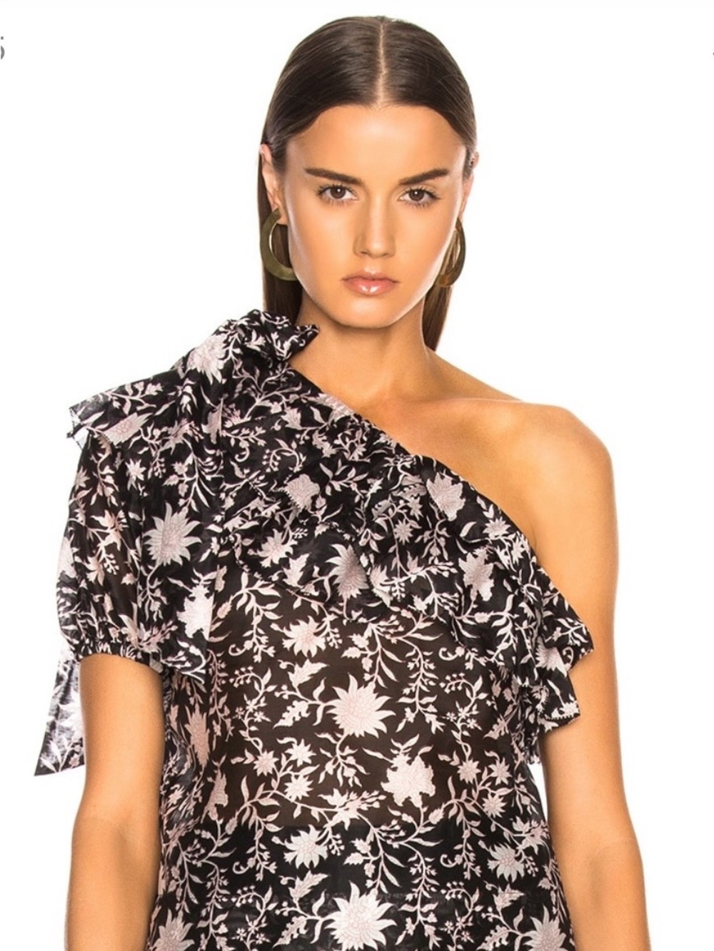 Ulla Johnson Black Floral One-Shoulder Ruffle Top